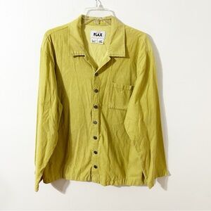 FLAX Light Corduroy Button-Front Jacket Shirt Pointed Collar Chartreuse Green